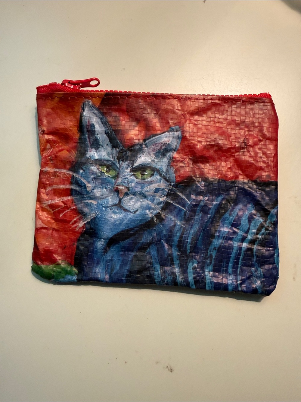 Primitives by Kathy Blue Tabby Cat Zipper Pouch - Red and Blue